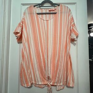 EVRI Orange and white Relaxed Tie Front Tee